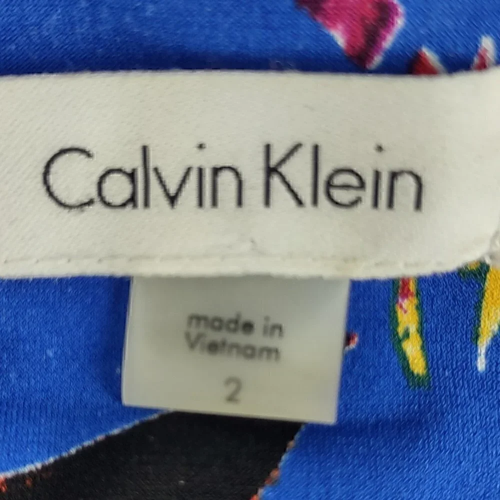 Calvin Klein Blue Tropical Floral Cruise Resort Cold Shoulder Dress, Size 2 - Picture 9 of 10
